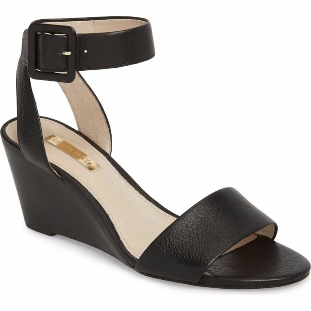 Louise et Cie Sandal Wedge Leather Ankle Strap SZ US 7 M / EUR 37.5